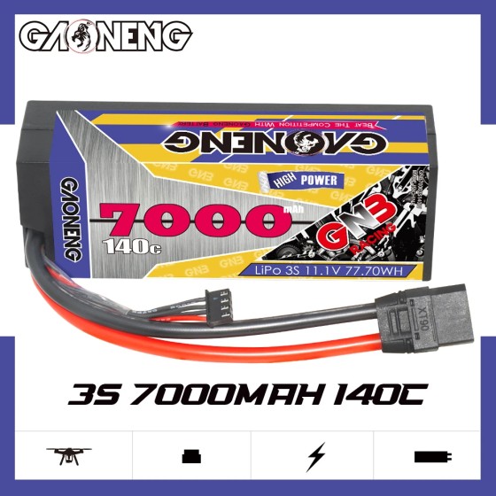 GNB GAONENG 7000MAH 3S 11.1V 140C XT90 RC LiPo Battery 1:10 1:8 Scale RC Car Hard Case Cabled